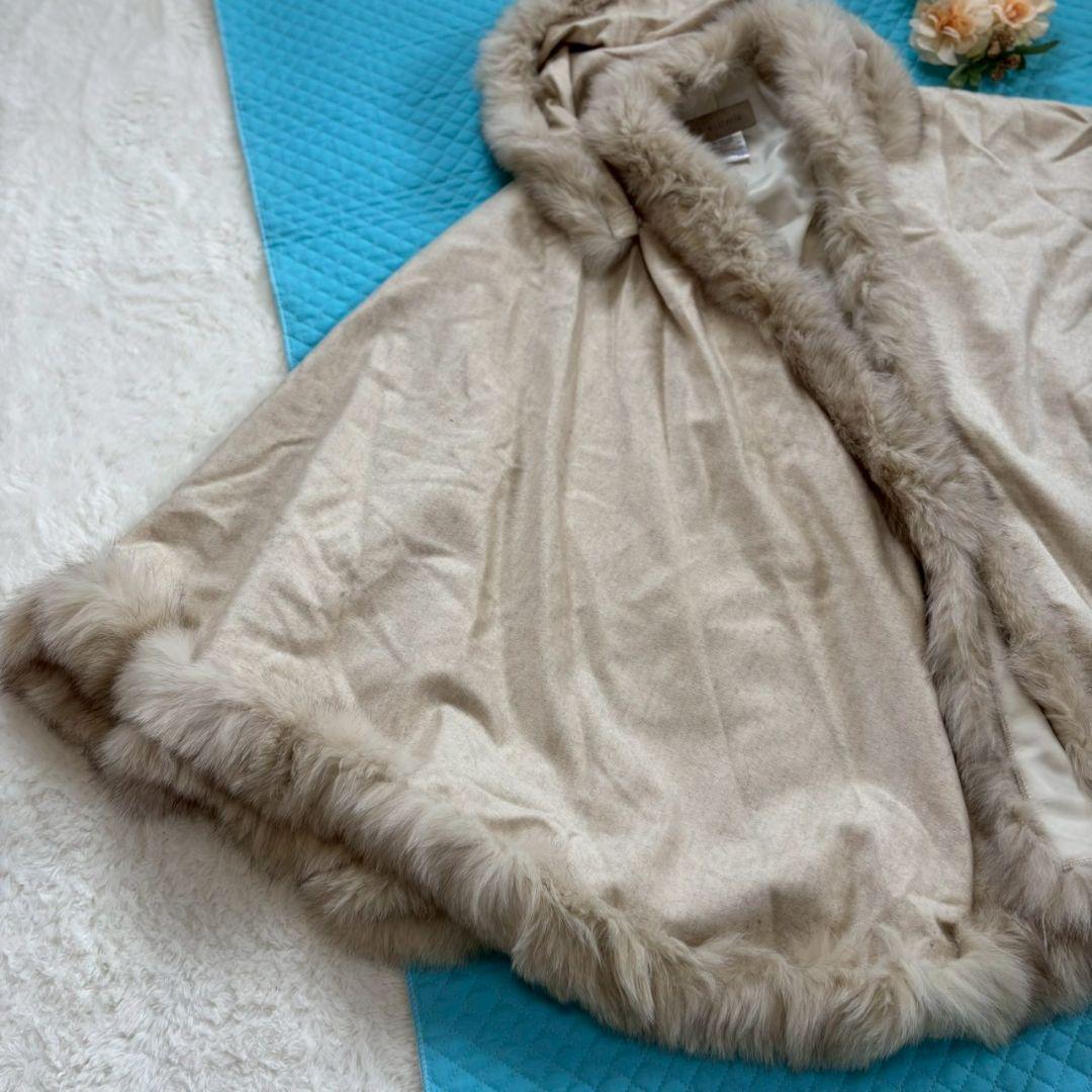 F-wisteria高級カシミヤ100% ＆フォックス毛皮ポンチョ•ケープコート