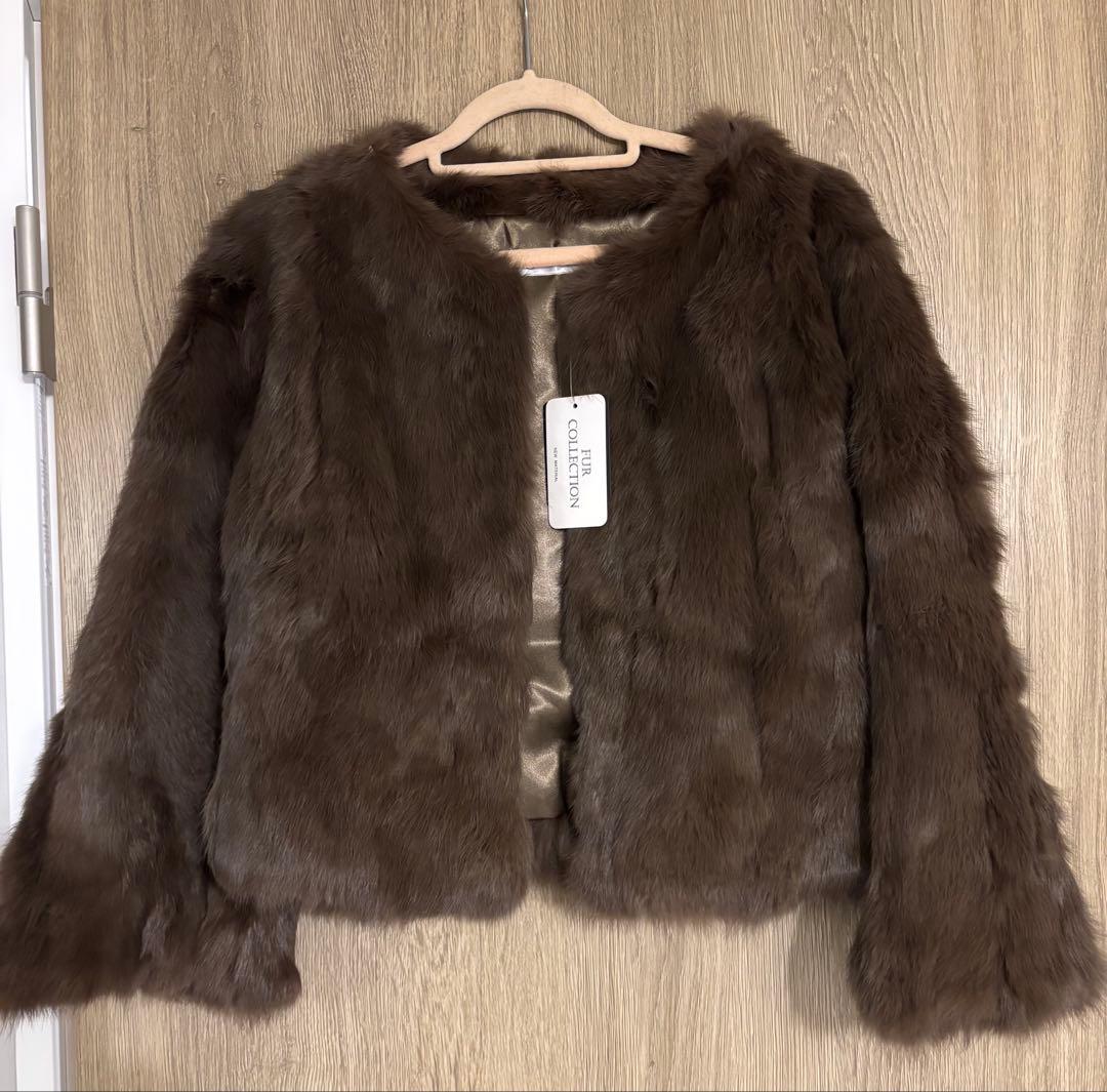 新品【ジェイホワイト】定価5.3万円 ラビット ファー　ジャケット　ブラウン