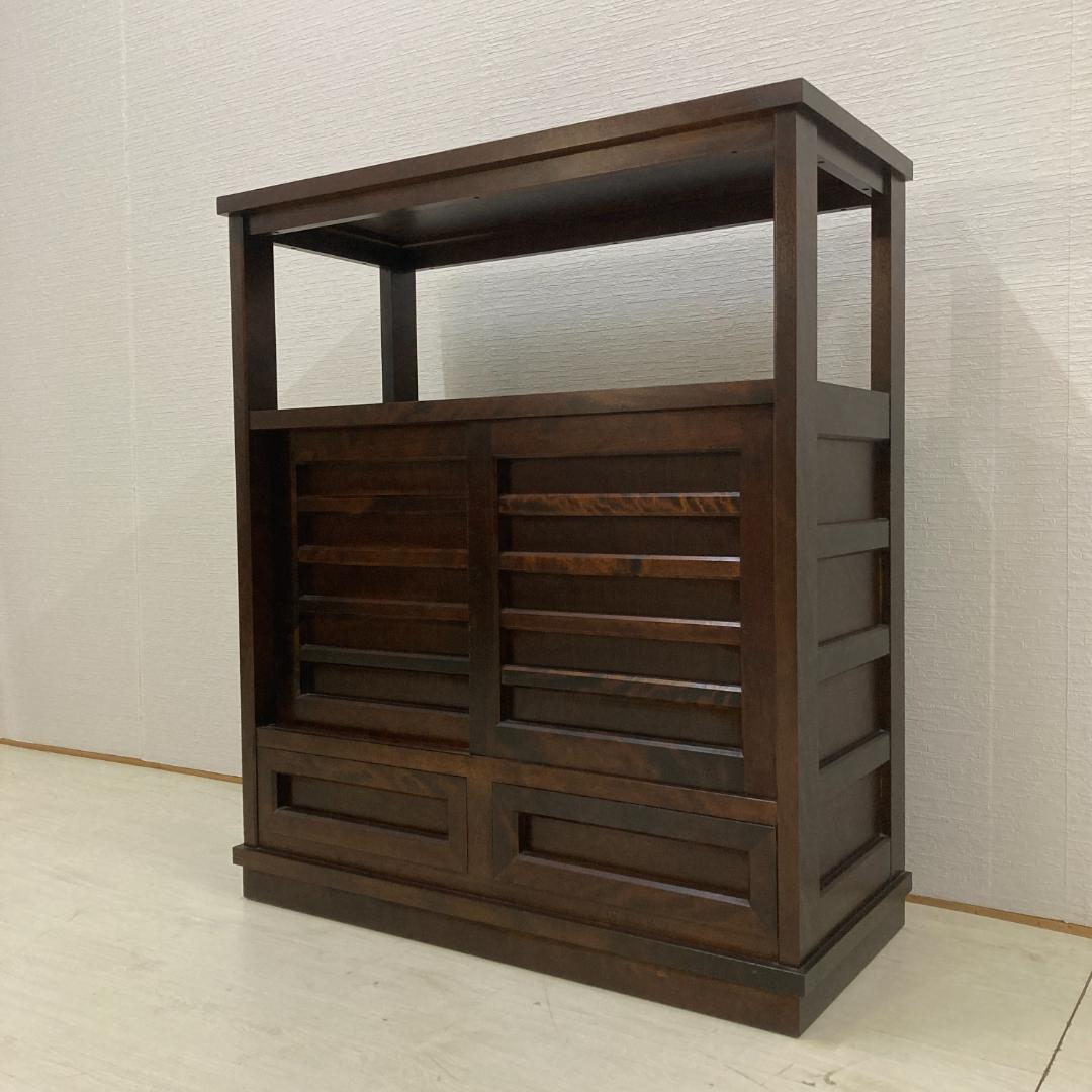 北海道民芸家具 茶棚 茶箪笥 飾り棚 　キャビネット　樺 無垢材　古民家