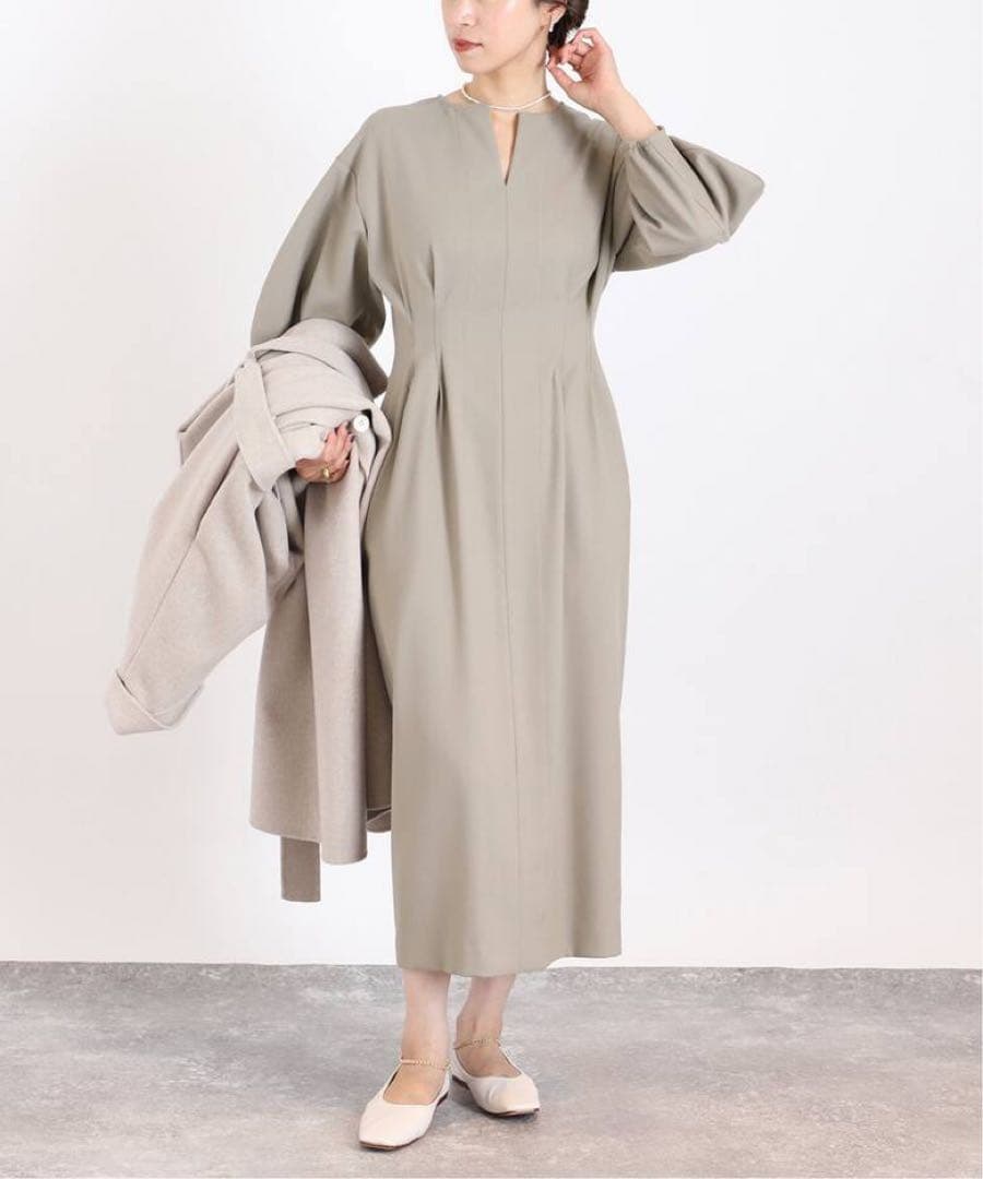 VERMEIL par iena ツイルウエストシェイプワンピース カーキグレー