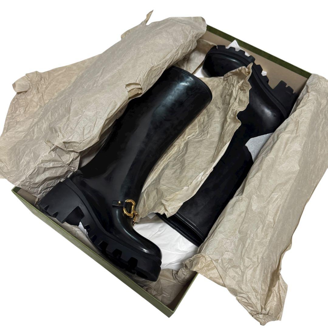 美品　箱あり　GUCCI グッチ　レインブーツ　ホースビット　金具　厚底　36