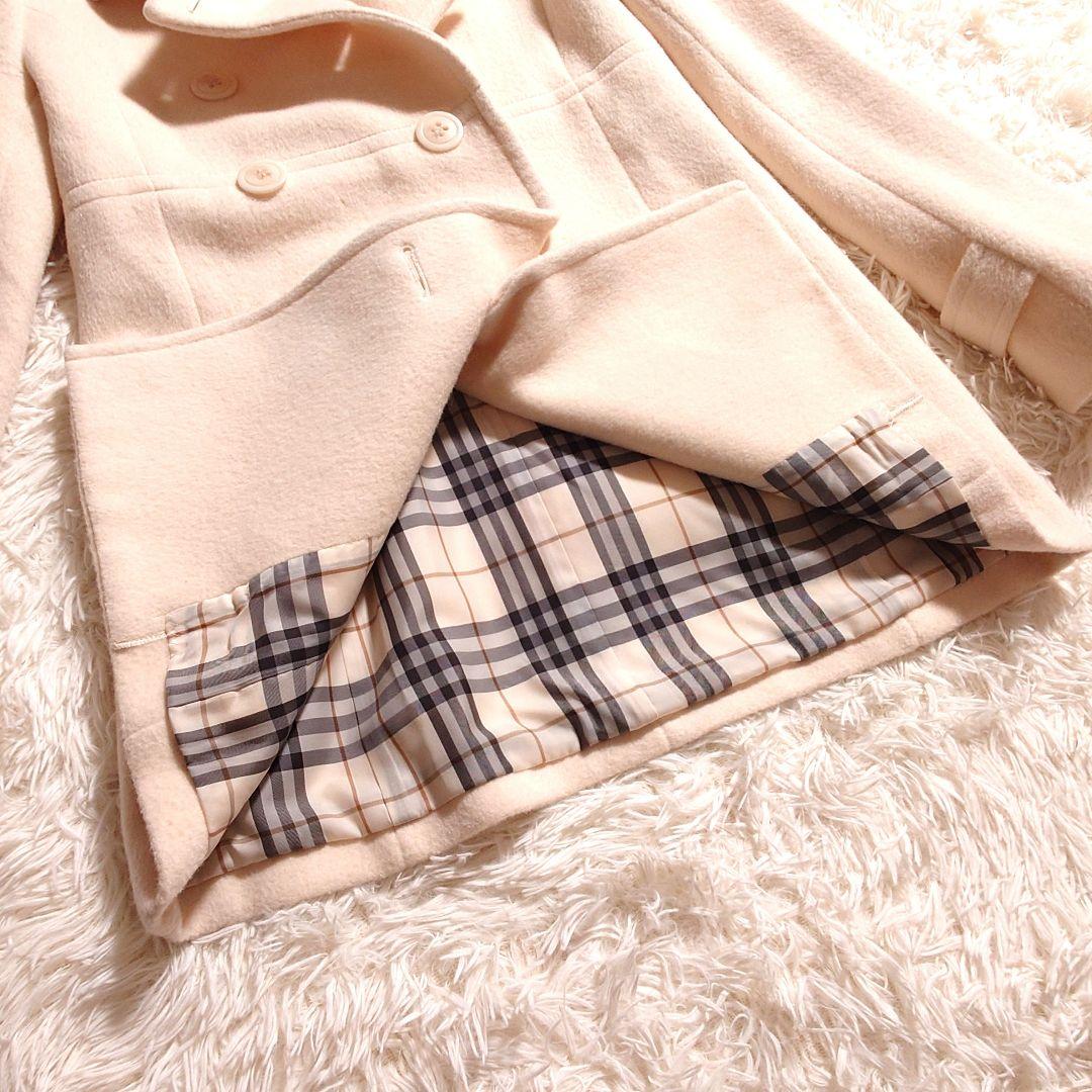 バーバリーブルーレーベル ピーコート アンゴラ アルパカ メガチェック アイボリ