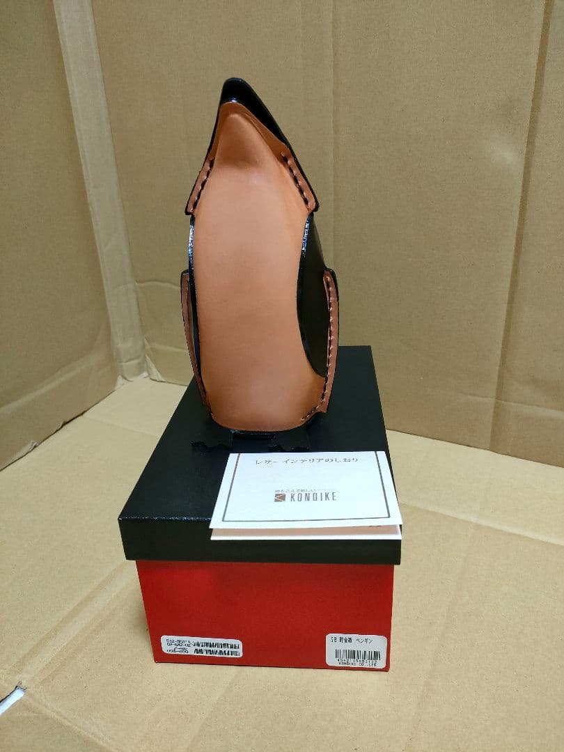 新品　鴻池製作所 KONOIKE 本革細工 ヌメ革 ペンギン 動物貯金箱シリーズ