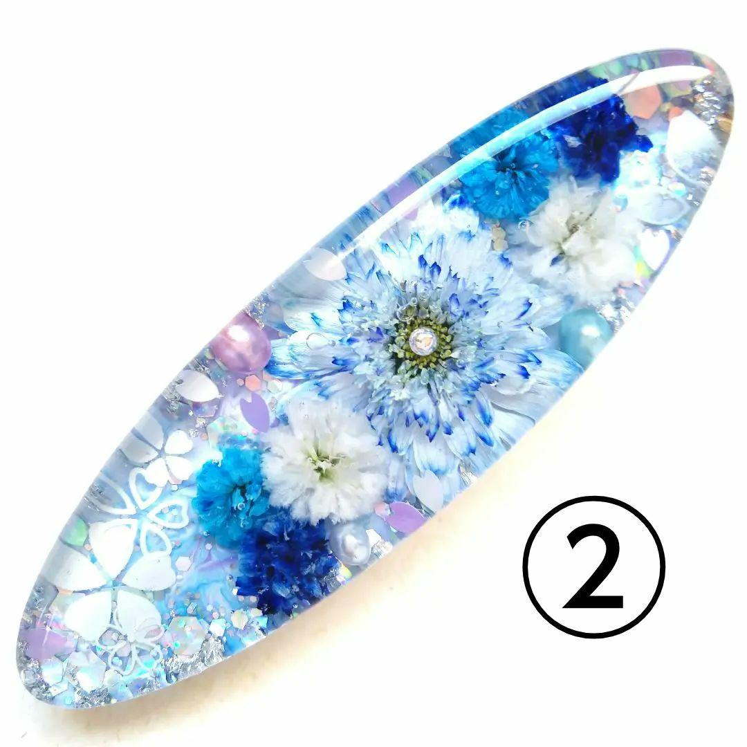 ヘアゴム レジン 横長オーバル型 マトリカリアとキラキラ桜景色 ミントグリーン