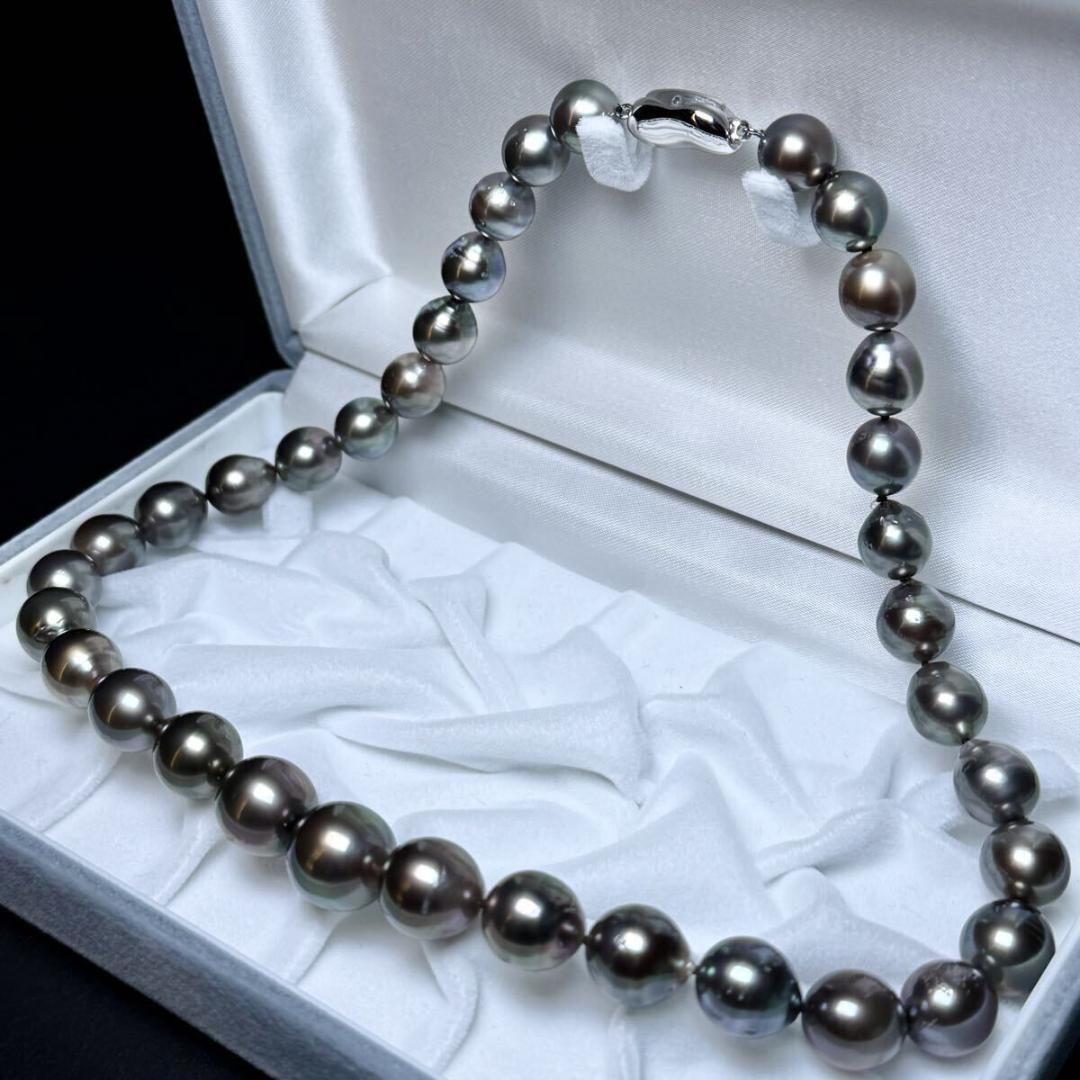 照り◎ 黒蝶真珠 南洋パール ネックレス9.9～13.6㎜ 46㎝ SS043