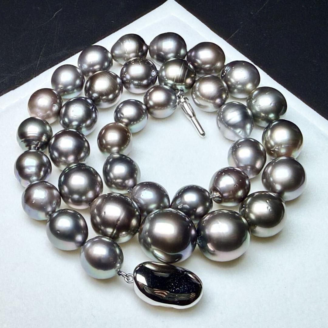 照り◎ 黒蝶真珠 南洋パール ネックレス9.9～13.6㎜ 46㎝ SS043