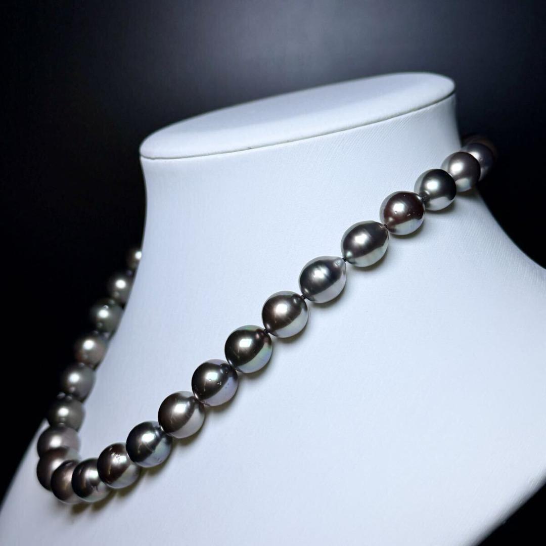 照り◎ 黒蝶真珠 南洋パール ネックレス9.9～13.6㎜ 46㎝ SS043