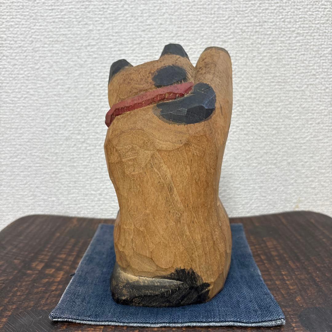 松田一戯 但馬木彫　木彫り　招き猫　1991年