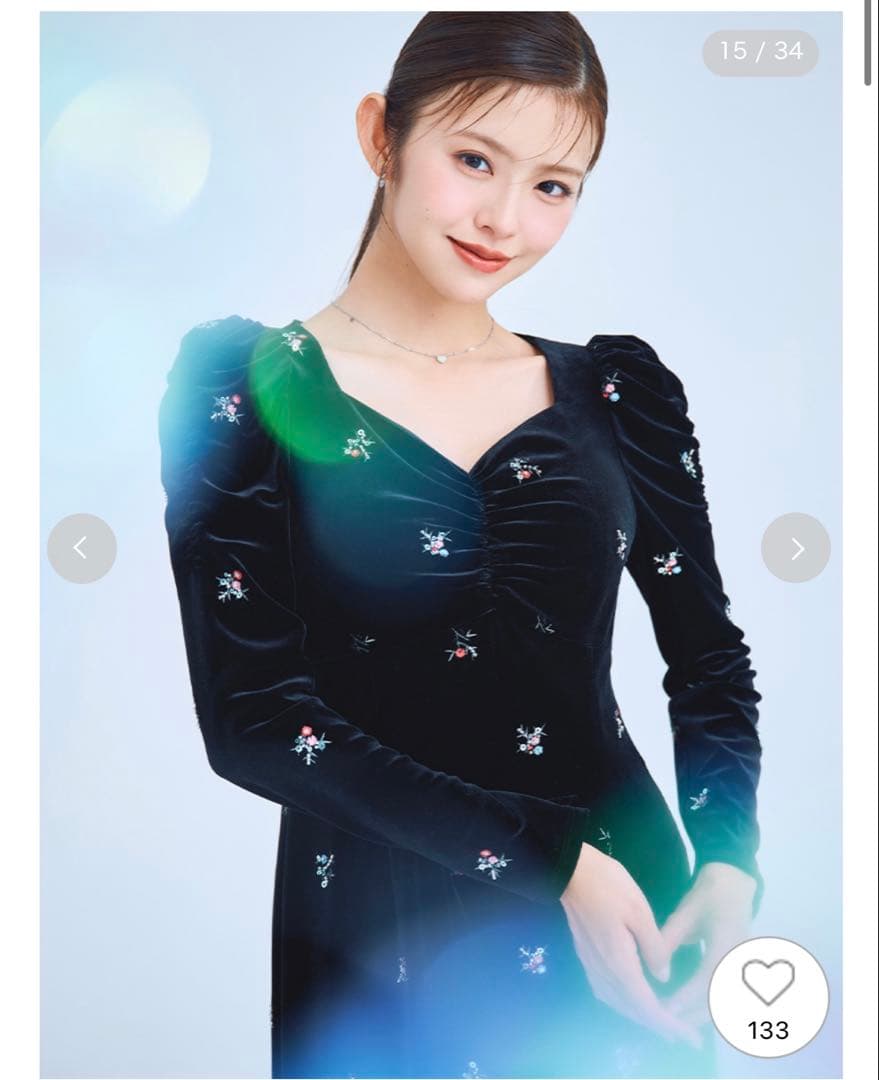 完売CELFORD ♡花柄刺繍 ベロアワンピ黒36