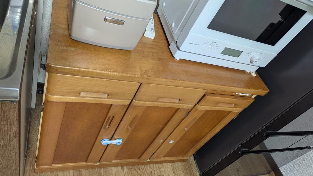 【値引き】木製キッチンカウンター 3引き出し付き