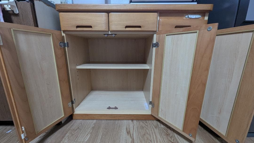 【値引き】木製キッチンカウンター 3引き出し付き
