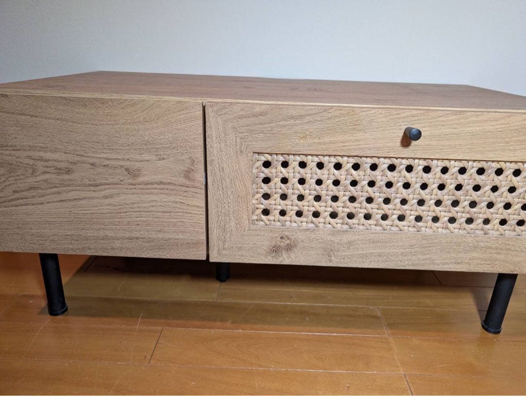 ■送料込■LOWYA ラタン調 木製テレビボード TV台 ラック机ローデスク収納