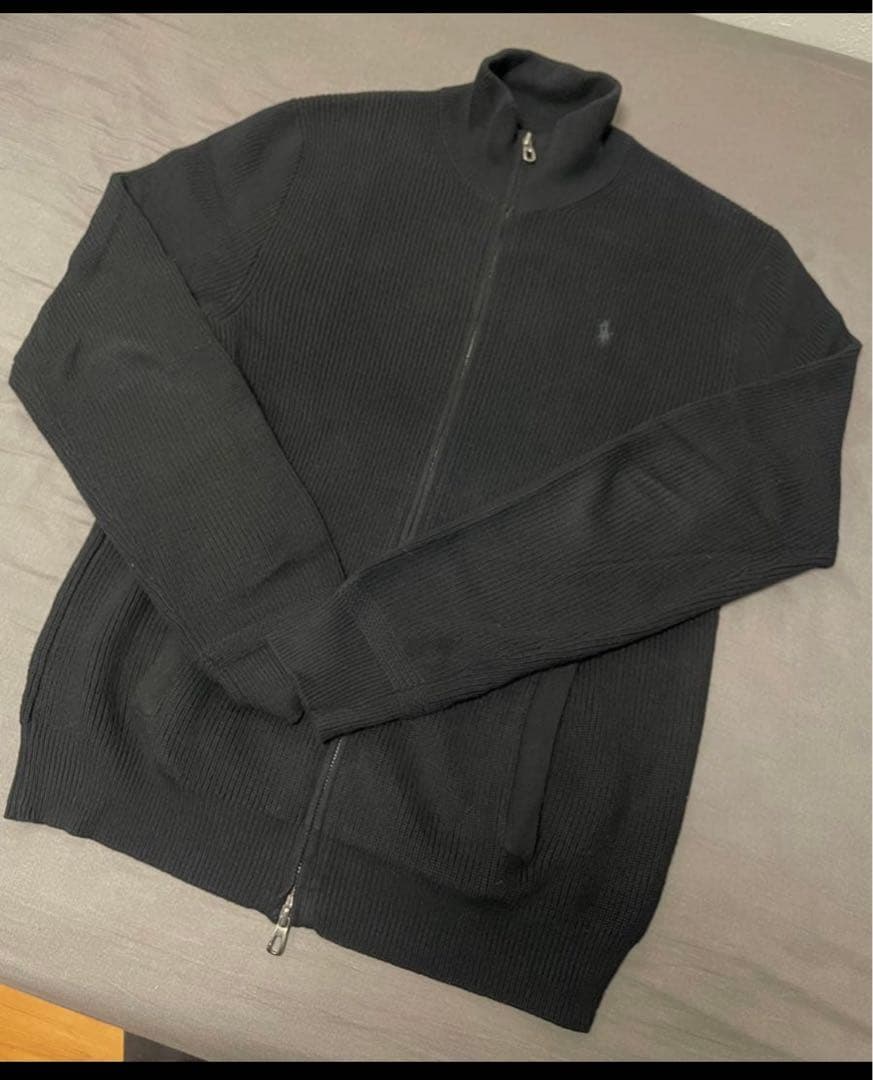 ポロラルフローレン　黒ドライバーズニット　ダブルジップ