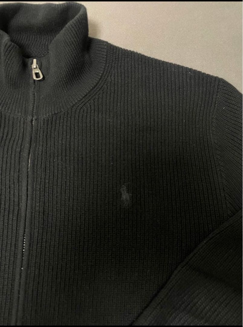 ポロラルフローレン　黒ドライバーズニット　ダブルジップ