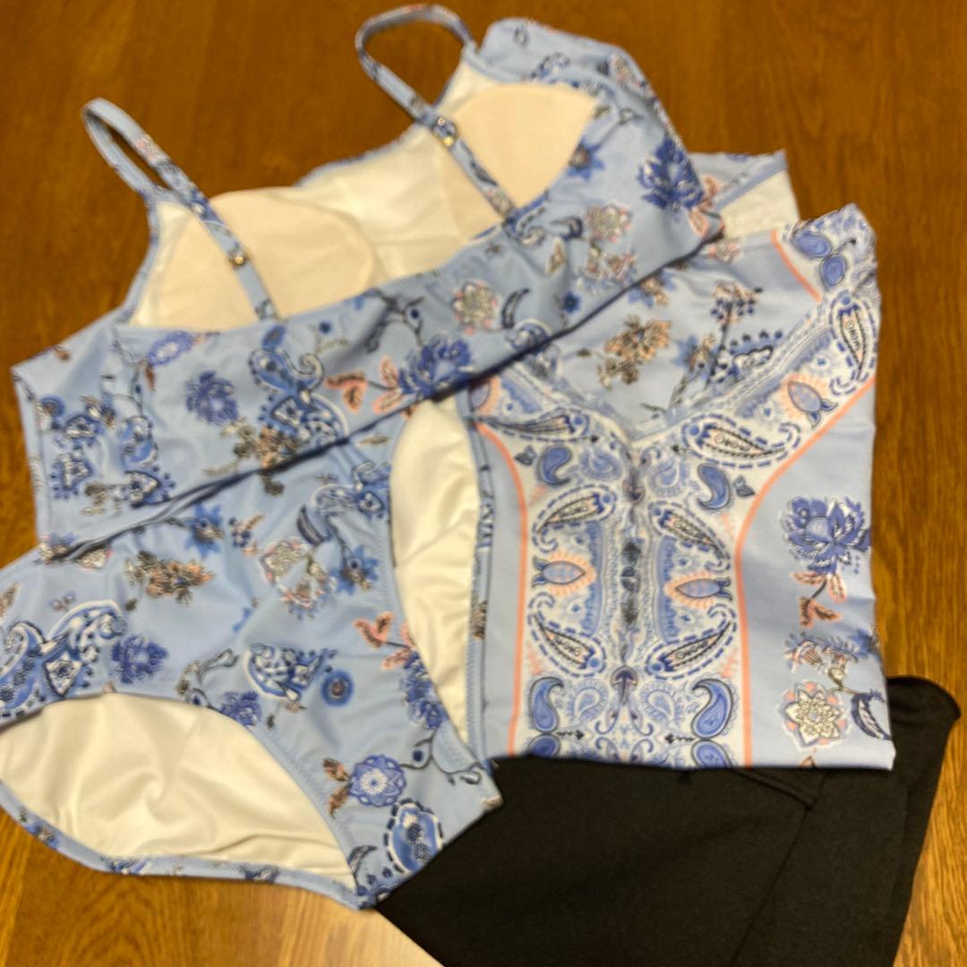 三愛プリント セパレート水着セット 11Lサイズ トップ、黒パンツセット4点