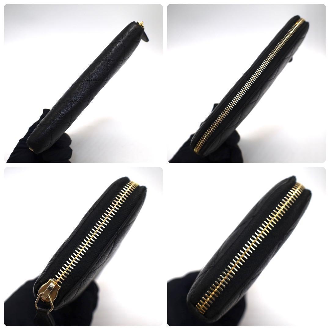 【美品】シャネル マトラッセ ラウンドファスナー長財布　ブラック　キャビアスキン