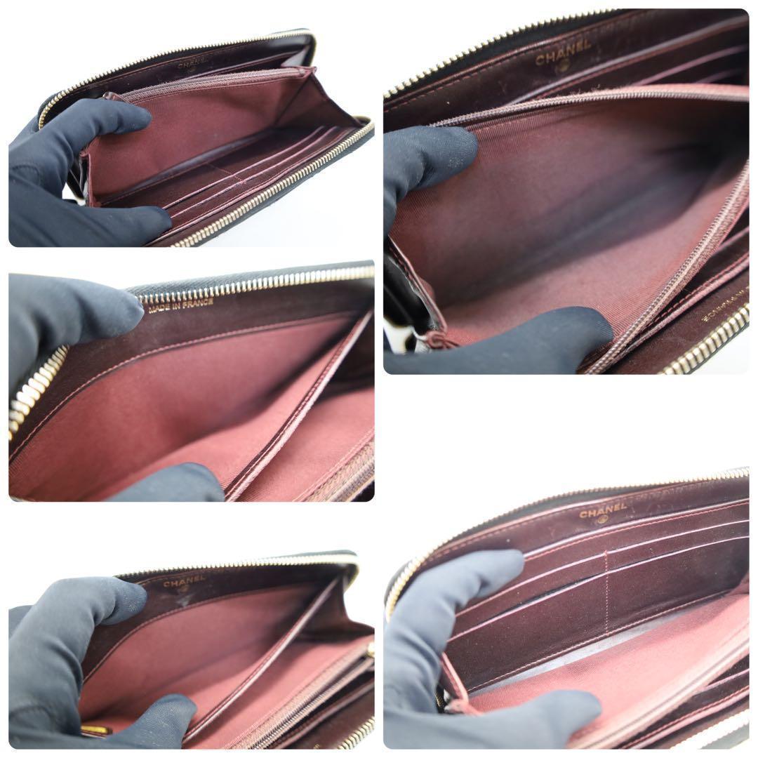 【美品】シャネル マトラッセ ラウンドファスナー長財布　ブラック　キャビアスキン