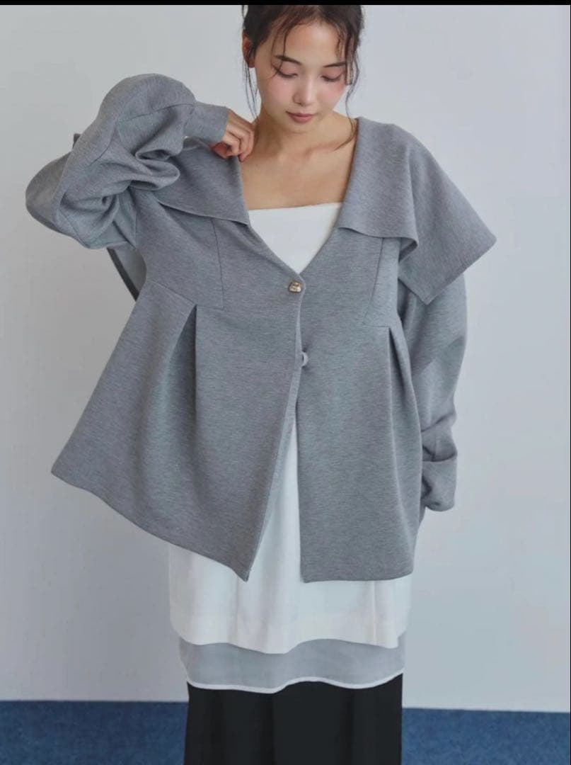 トップス Andequal big collar peplum sweat / Gray