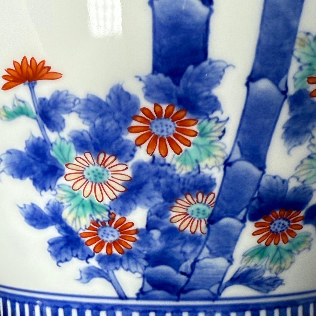 鍋島御庭焼　市川光春　本人作　最高位作　色鍋島竹梅図大花瓶　高33.5cm