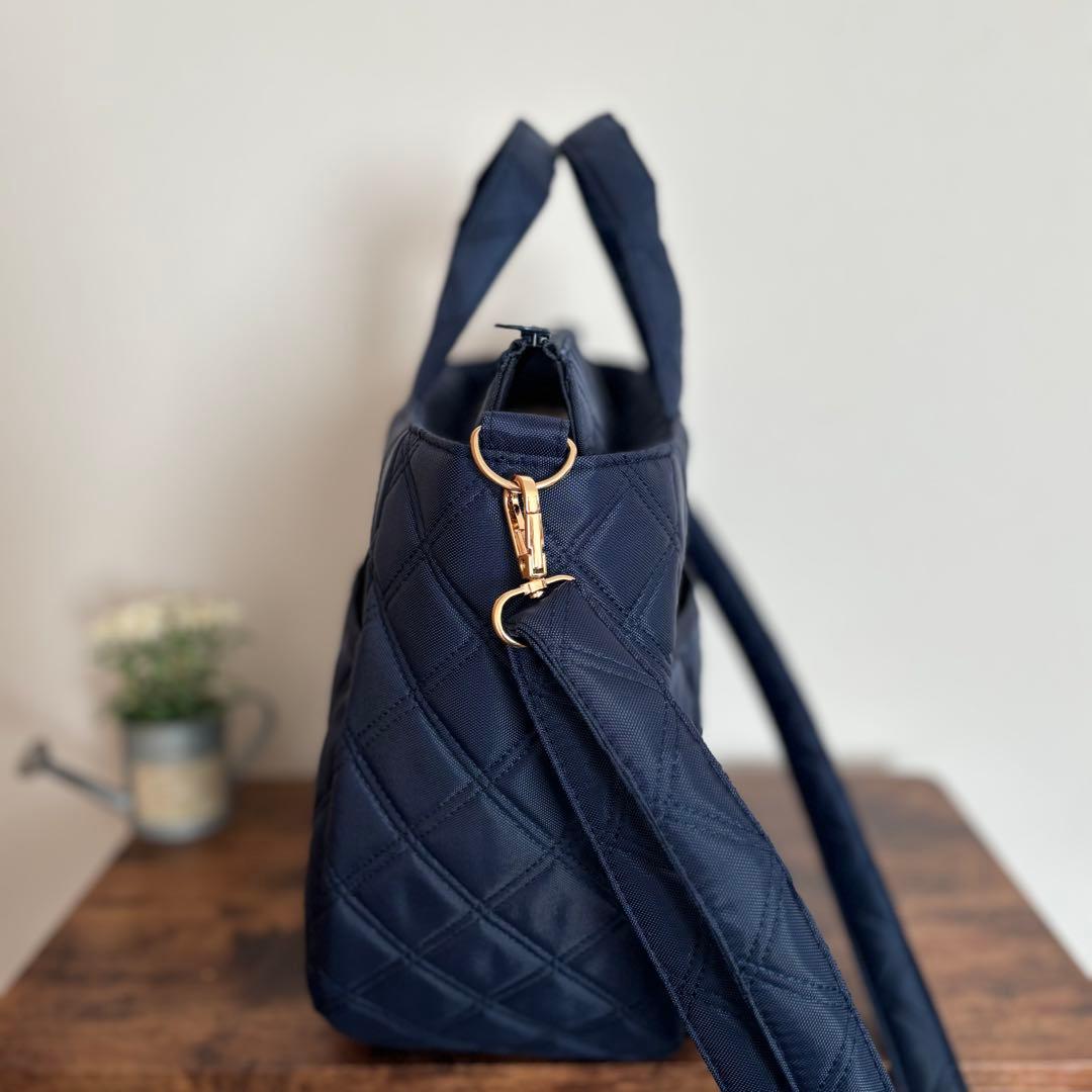 【あつ】ラウンドトートバッグLサイズ　ナイロンオックスキルト　ネイビー