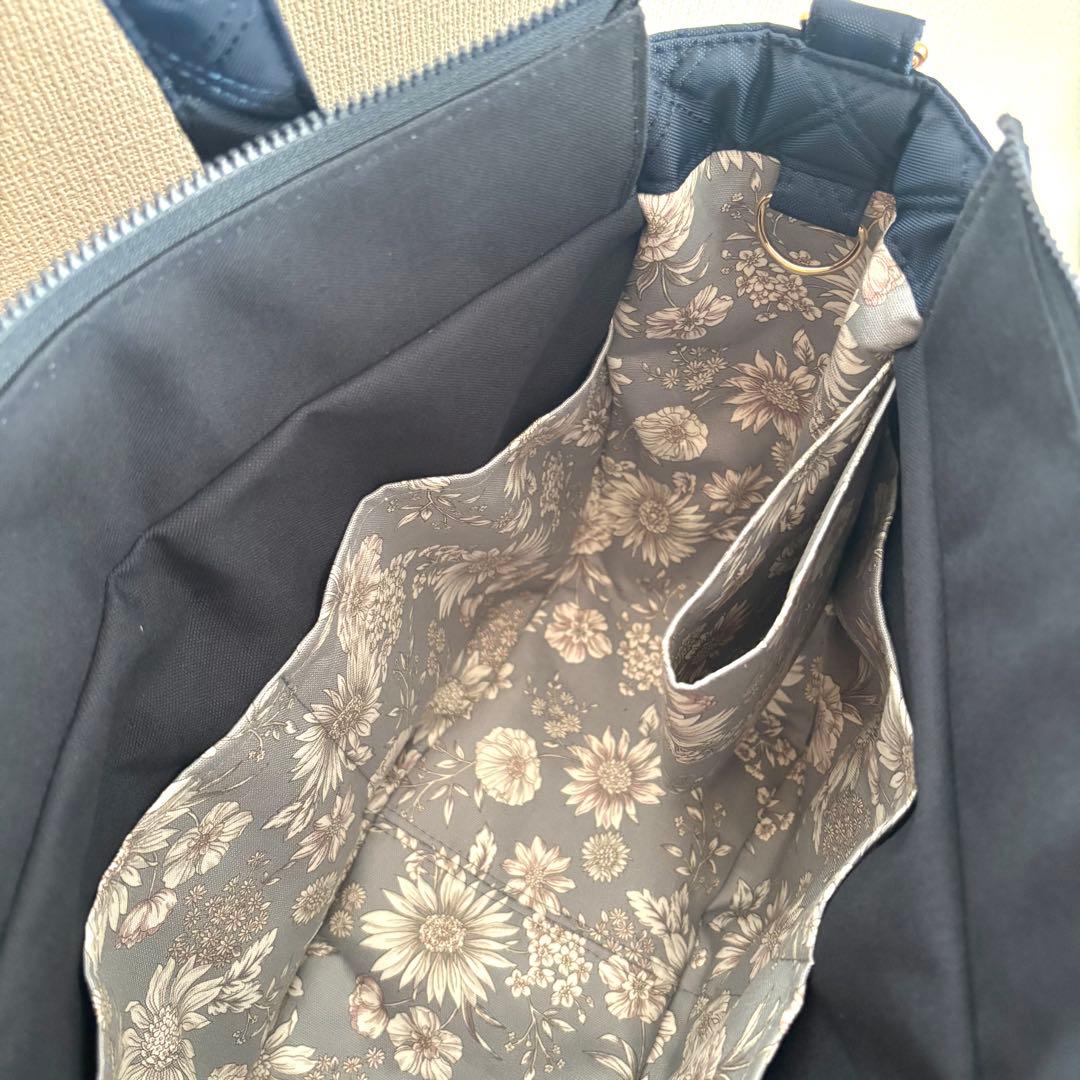 【あつ】ラウンドトートバッグLサイズ　ナイロンオックスキルト　ネイビー