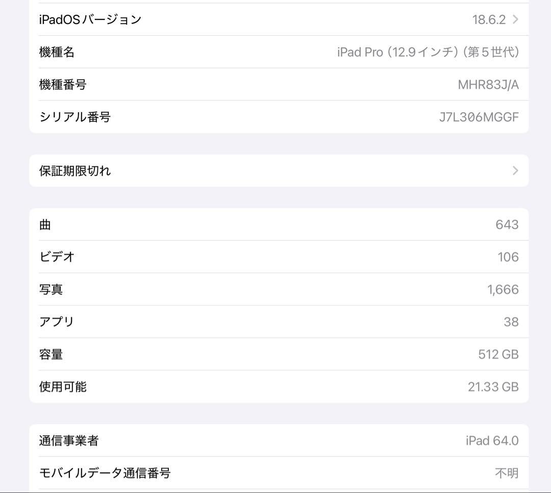 Apple iPadPro12.9in 第5世代 512GB セルラー版