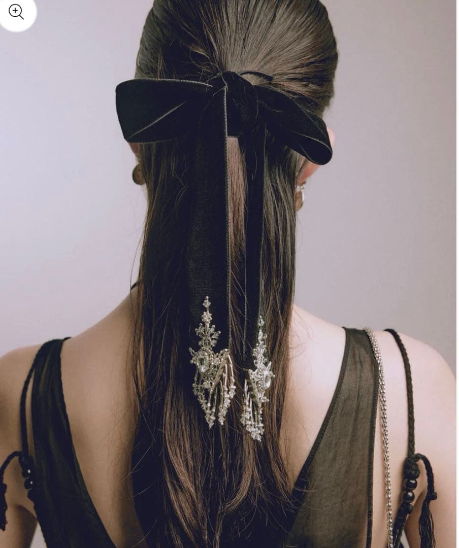 ヘアアクセサリー crystal silver tip velvet long ribbon