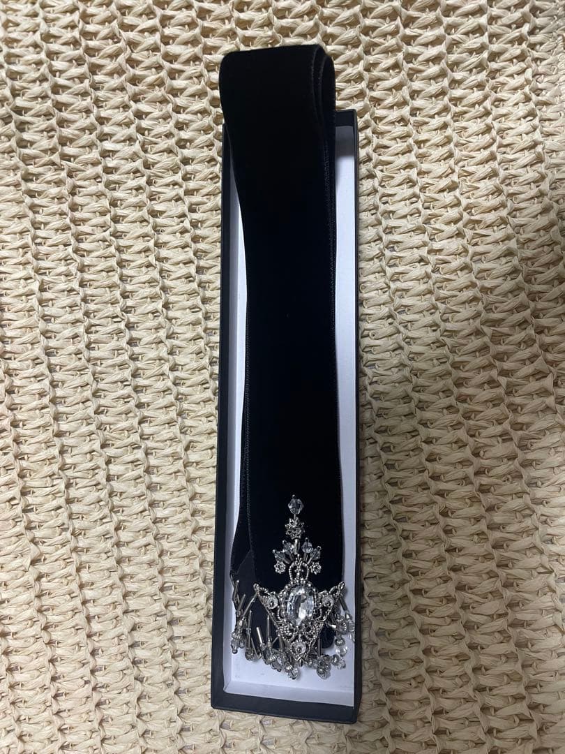 ヘアアクセサリー crystal silver tip velvet long ribbon