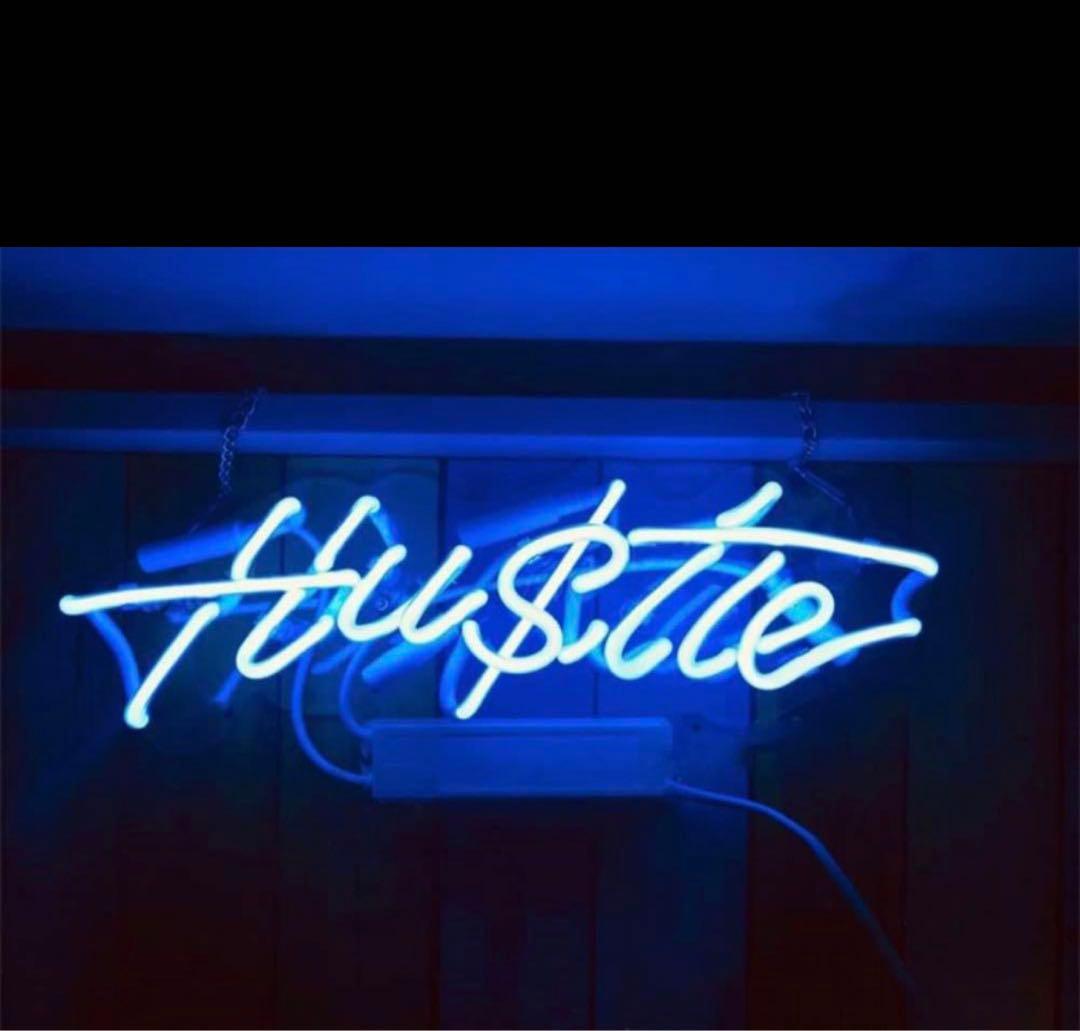 オリジナル　ブルー　LED ネオン管　Hustle 看板 壁掛け インテリア