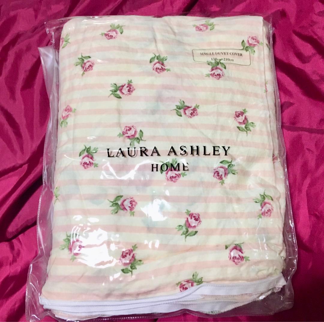 ローラアシュレイ■フローラルストライプチョークピンク花柄シングル掛け布団カバー