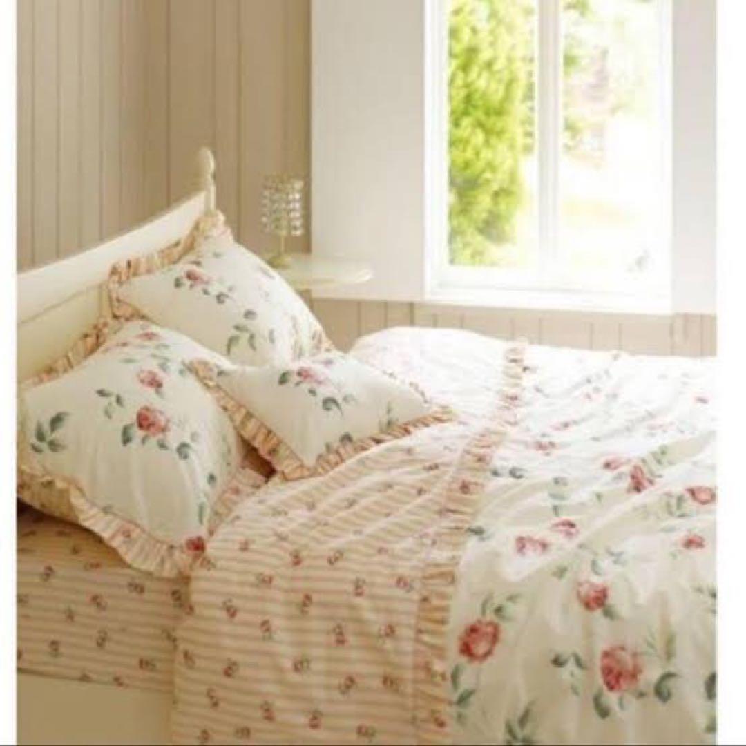 ローラアシュレイ■フローラルストライプチョークピンク花柄シングル掛け布団カバー