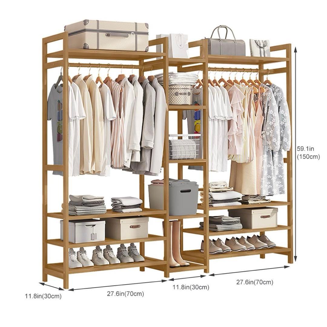 ✨セール中✨ ハンガーラック 天然竹製 衣類収納棚 洋服ラック