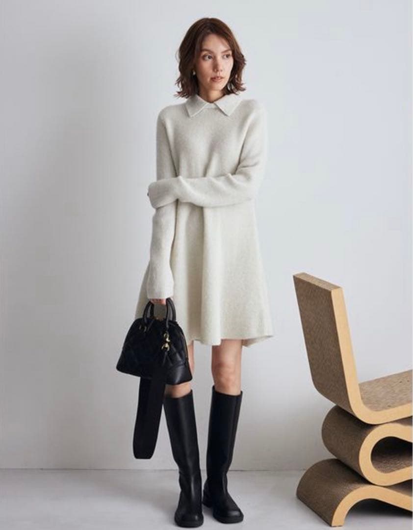 襟付きペプラムニットミニワンピース