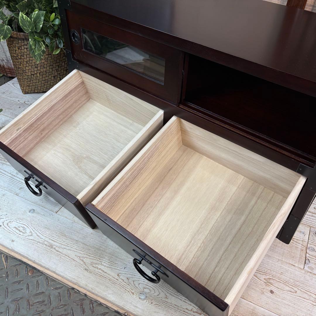 セール中！民芸家具木製ガラス戸付きテレビ台サイドボードTV台チェスト飾り棚桐無垢