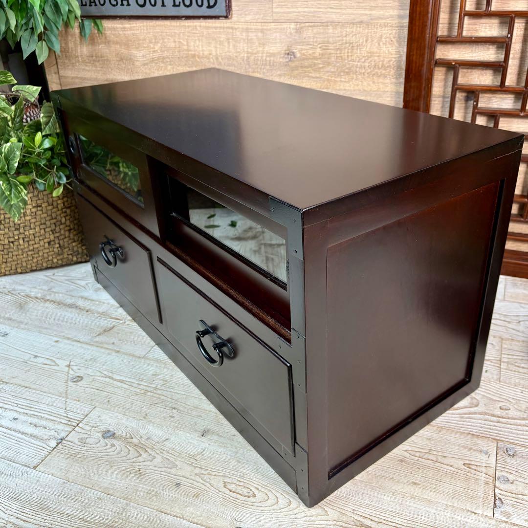 セール中！民芸家具木製ガラス戸付きテレビ台サイドボードTV台チェスト飾り棚桐無垢