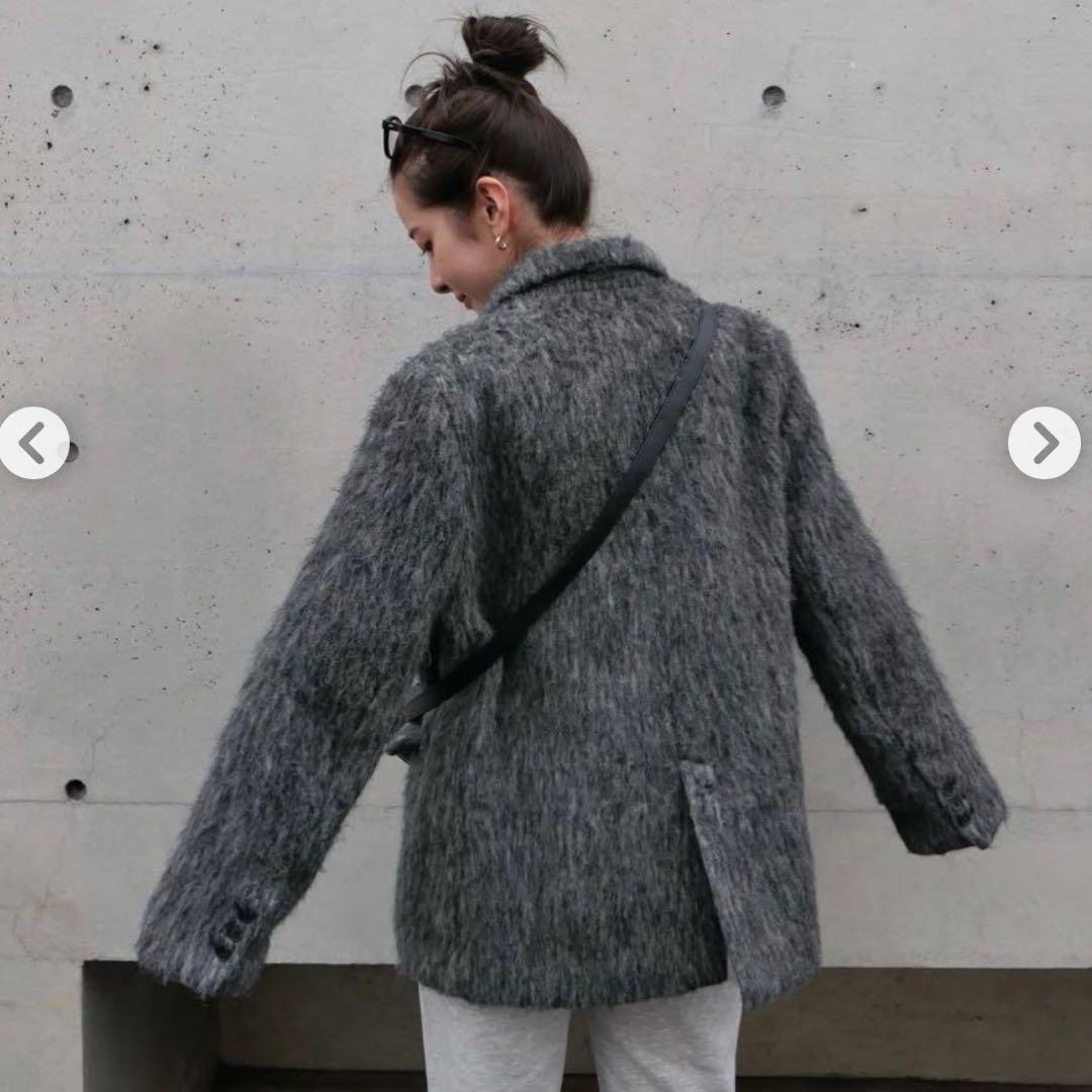 BASEMENT online モヘアシャギージャケットコート　グレー