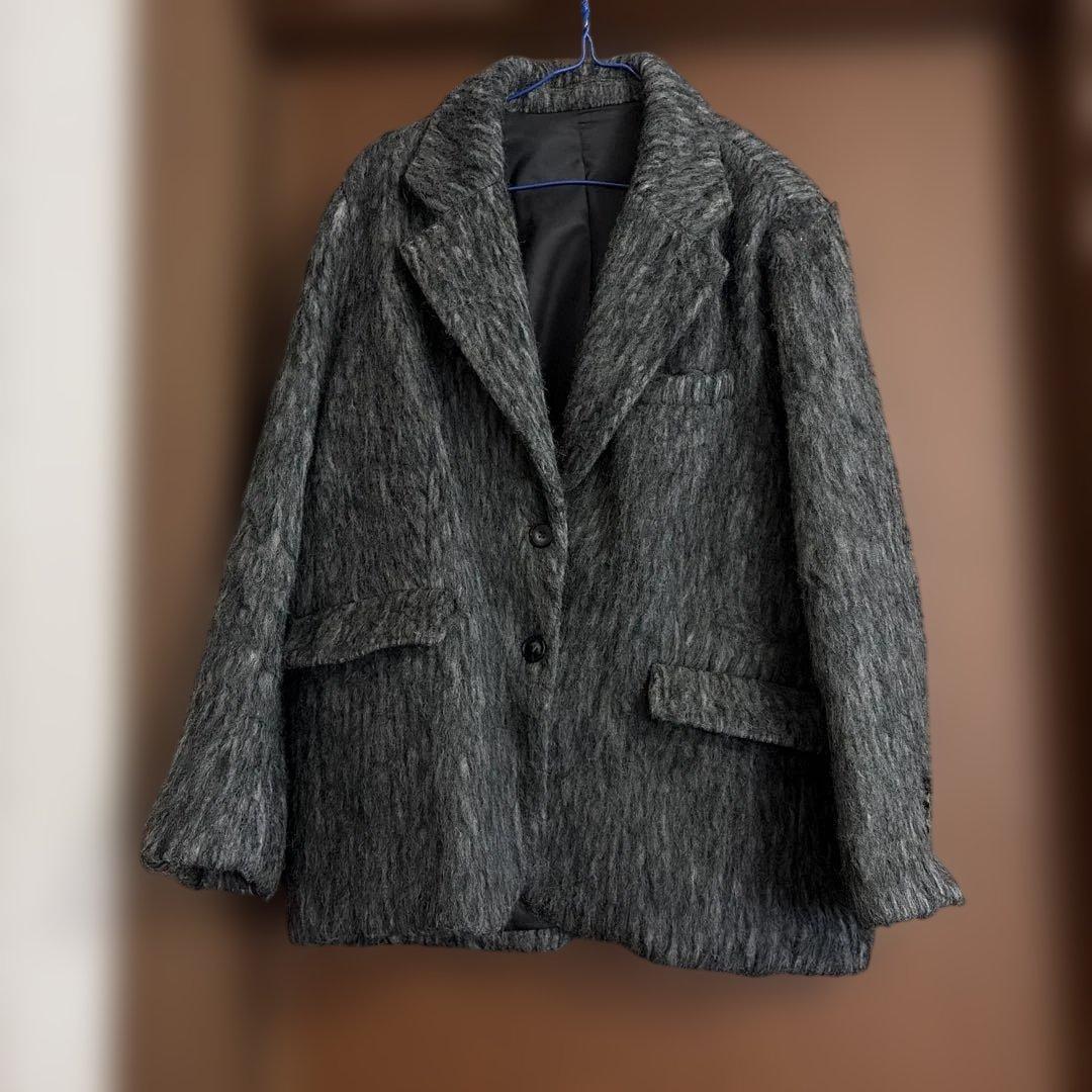 BASEMENT online モヘアシャギージャケットコート　グレー