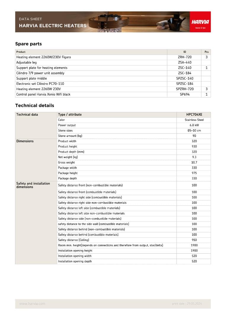 [電源２ｍ付]HARVIA CILINDRO PC70　200V 6.8KW.