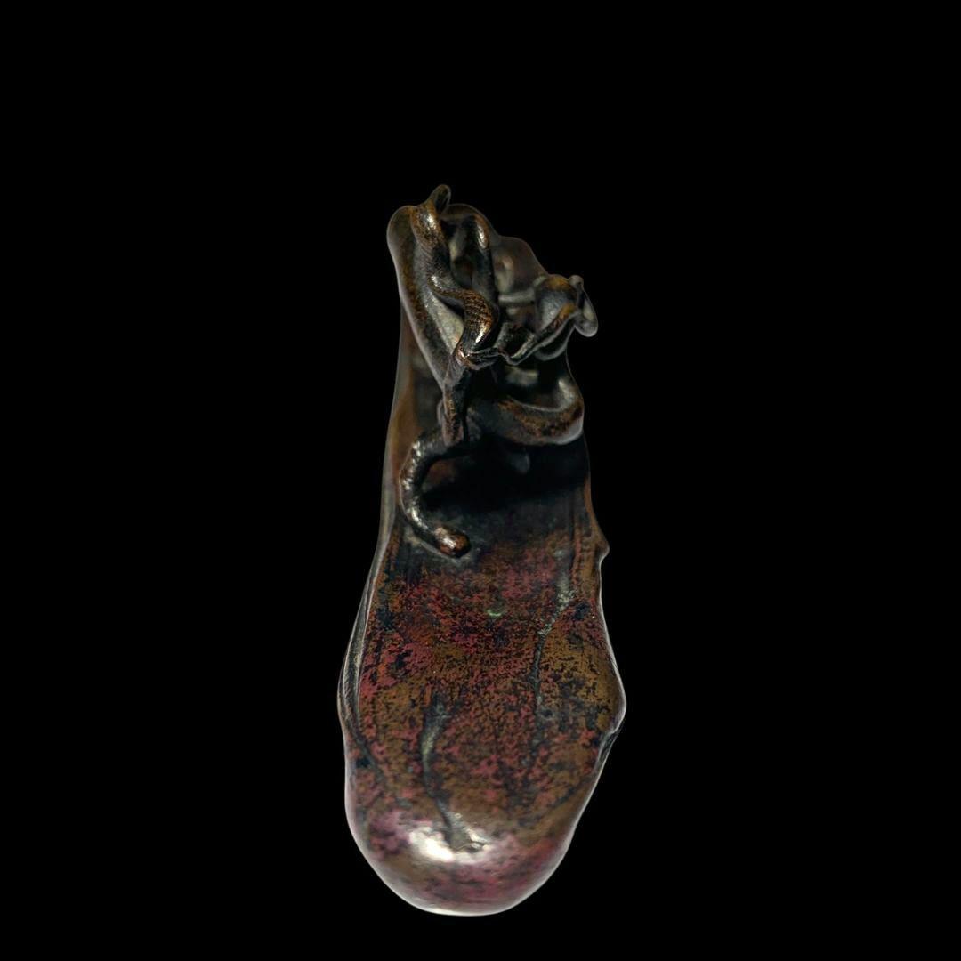 本間琢斎 斑紫銅製 文鎮 龍紐文鎮書鎮 筆架 書道具 金属工芸 骨董 共箱