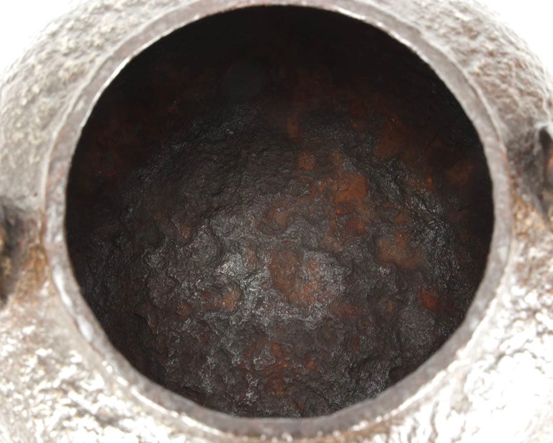 【時代鉄瓶】班柴銅蓋 累座紋 萬代屋形鉄瓶 茶道具 湯沸 古鉄瓶 古美術 骨董品