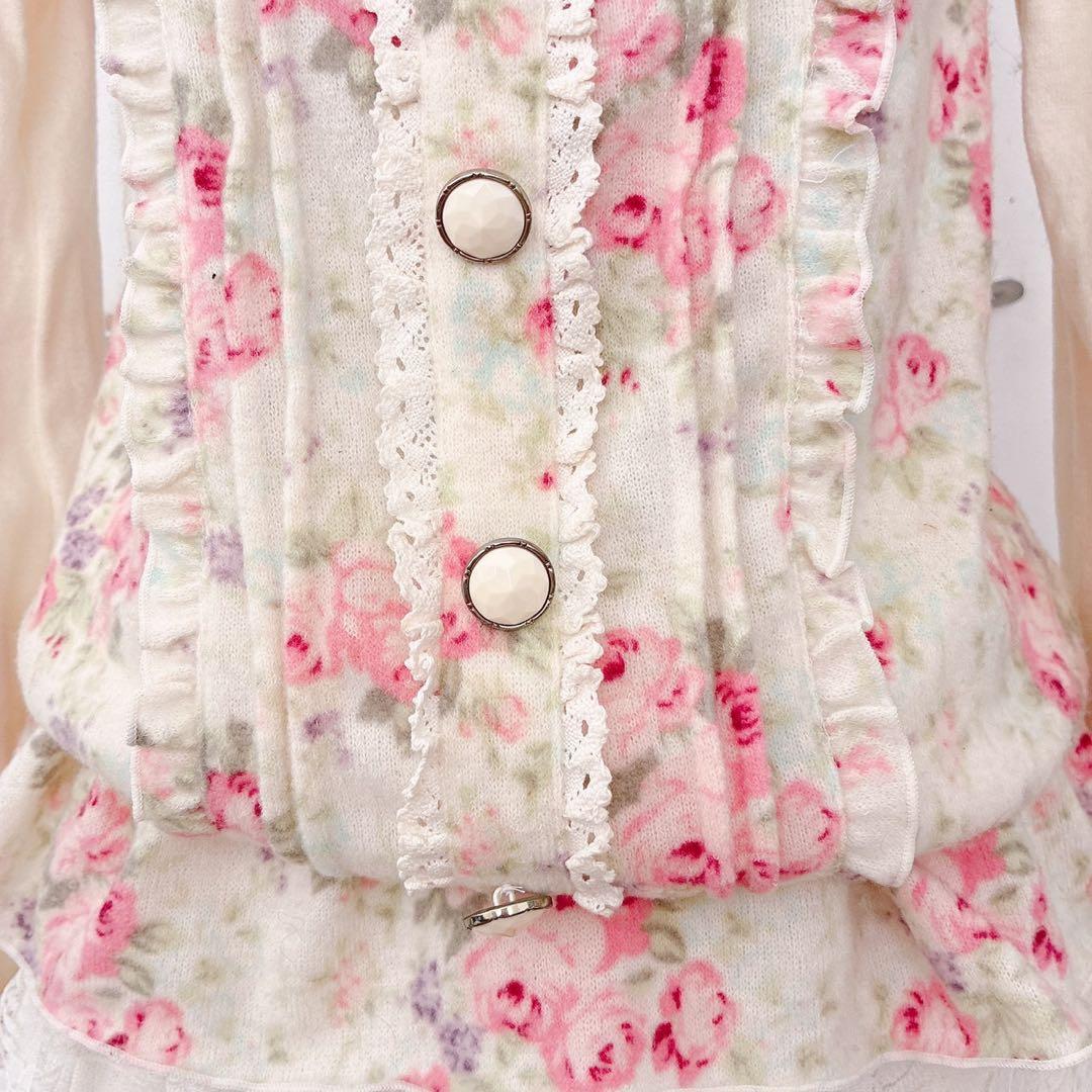 y2k LIZ LISA オフショル 花柄 ホルターネック 起毛　姫カジ　フリル