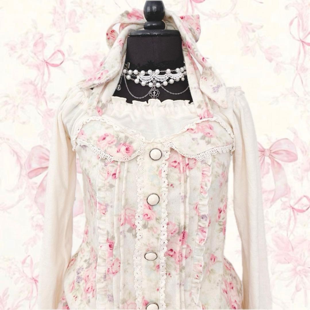 y2k LIZ LISA オフショル 花柄 ホルターネック 起毛　姫カジ　フリル