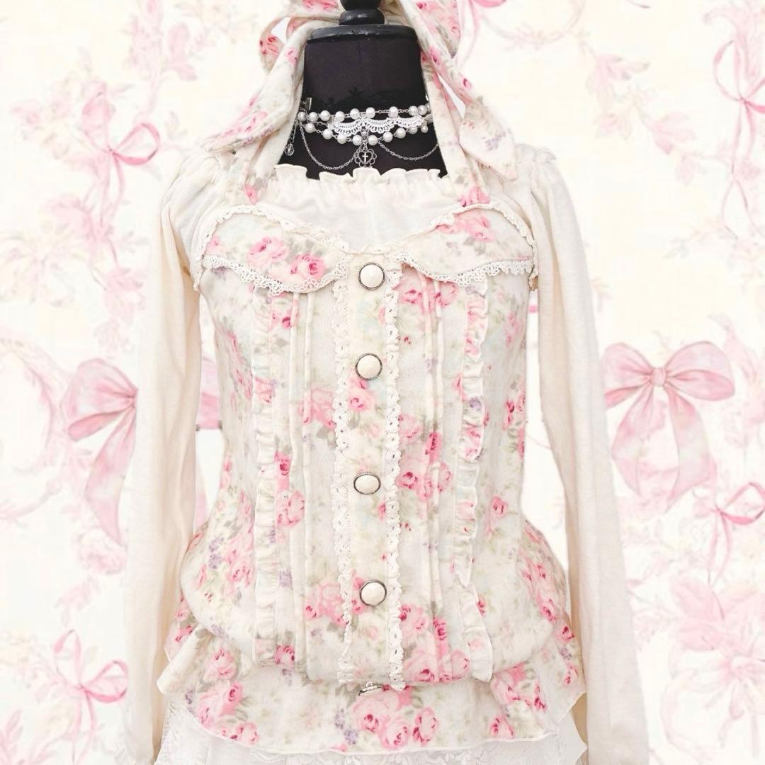 y2k LIZ LISA オフショル 花柄 ホルターネック 起毛　姫カジ　フリル