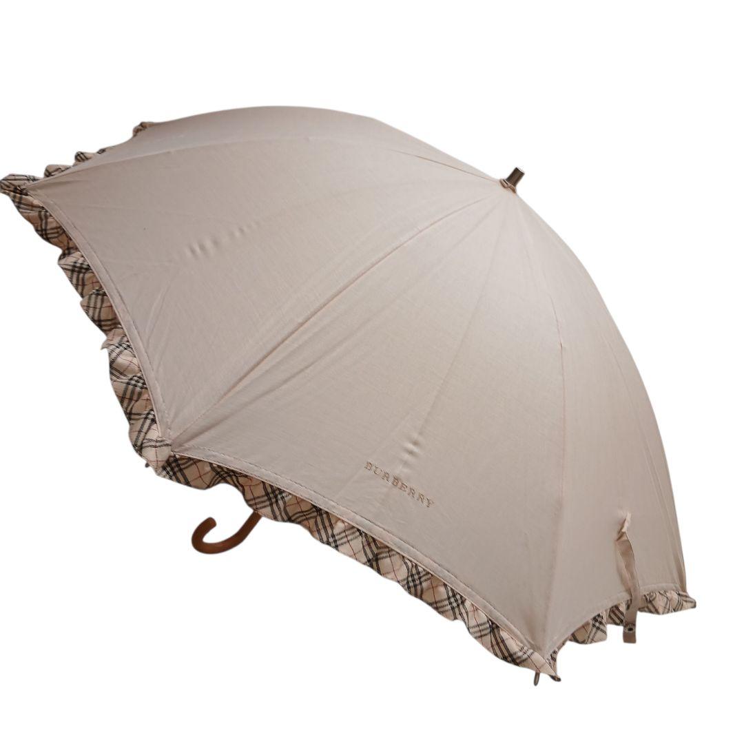【BURBERRY】希少　オーロラ社製　フリル　ノバチェック　長傘　日傘