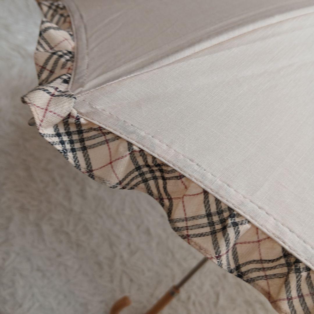 【BURBERRY】希少　オーロラ社製　フリル　ノバチェック　長傘　日傘