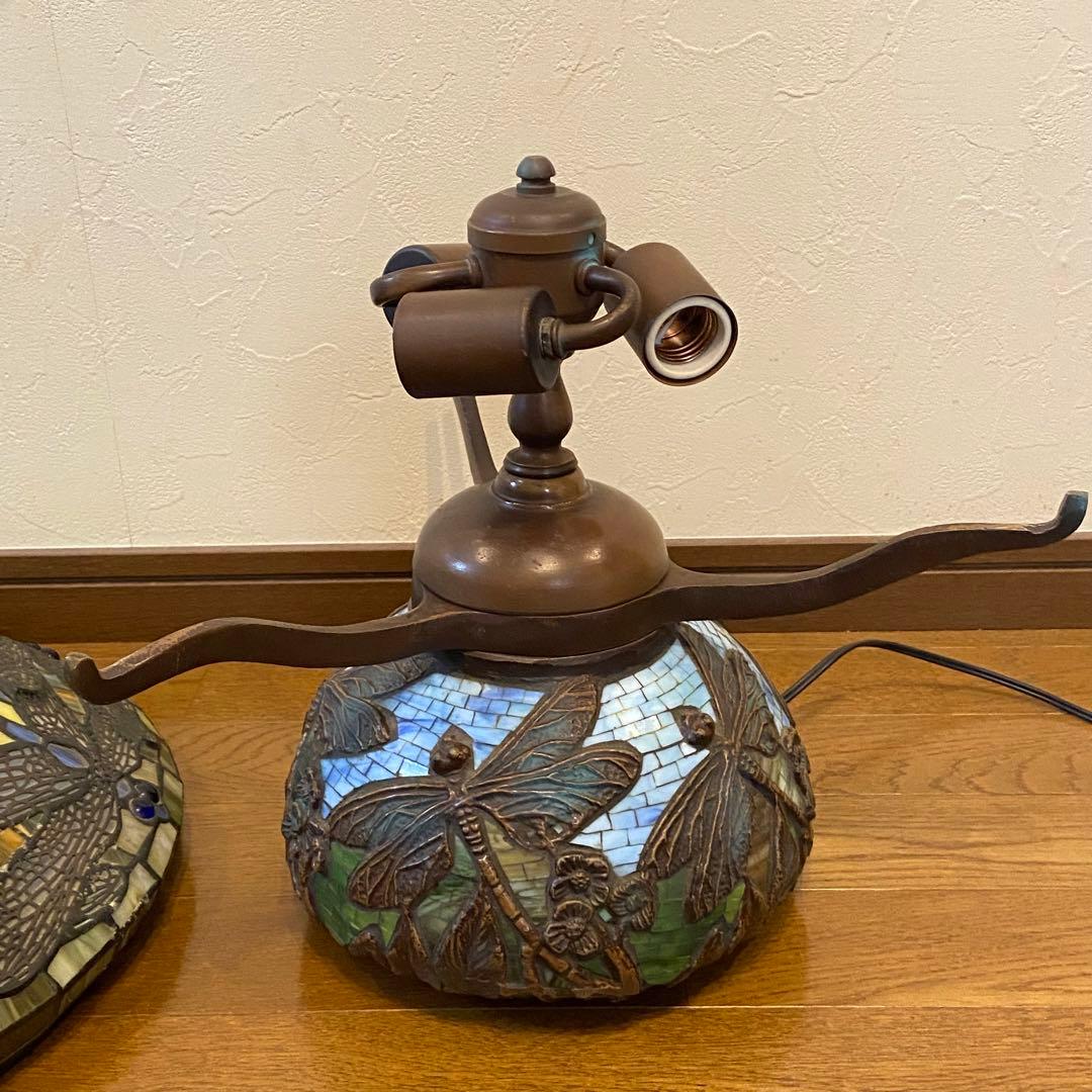 アンティーク　ステンドグラス　卓上ランプ　トンボ　とんぼ　ティファニータイプ