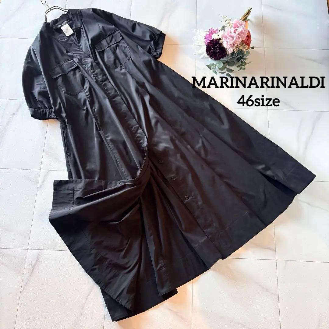 NO.3-139 MARINA RINALDI 46サイズ　黒ロングシャツワンピ