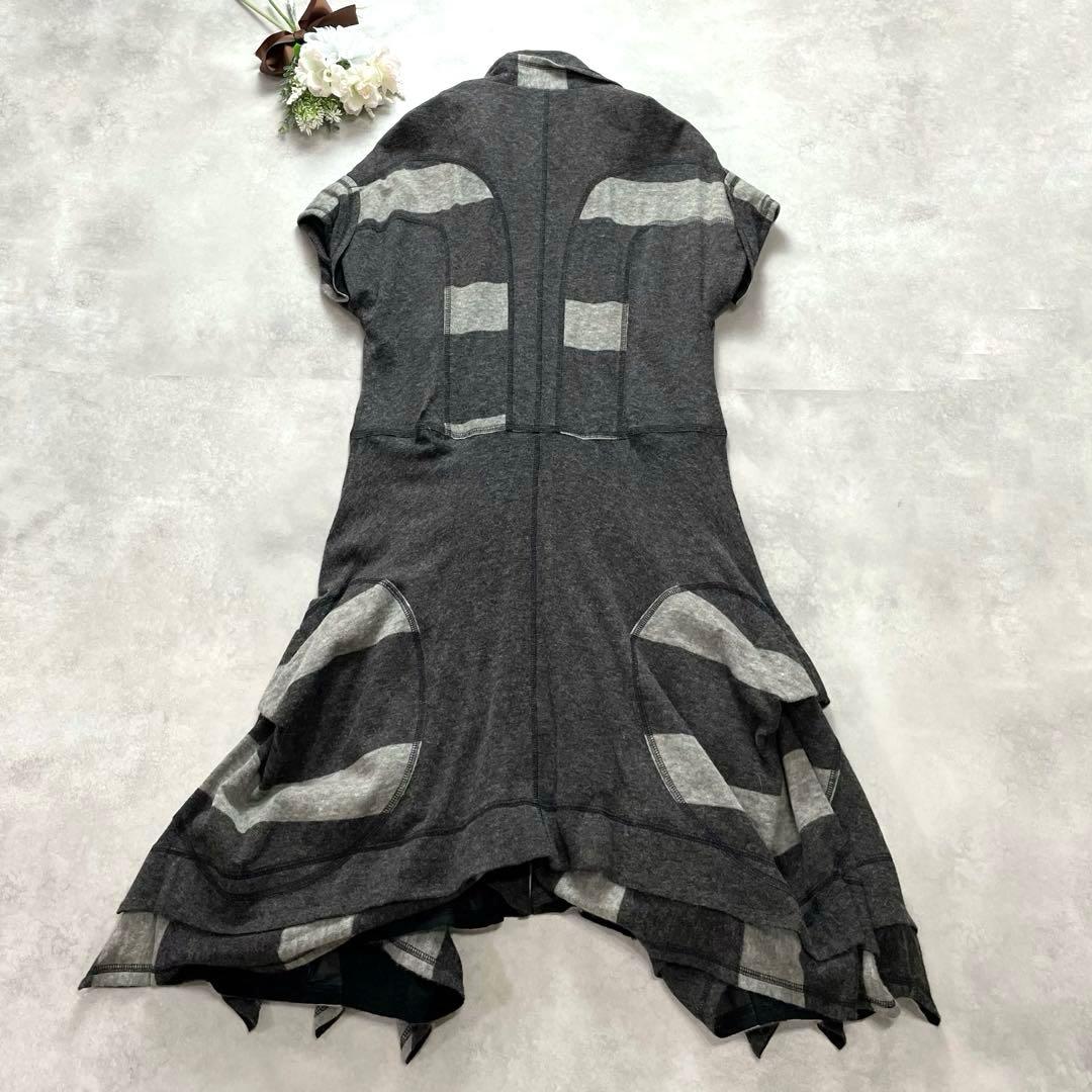 エイココンドウ ロングワンピース ジレ 半袖 グレー 黒 フレア アルパカ 42