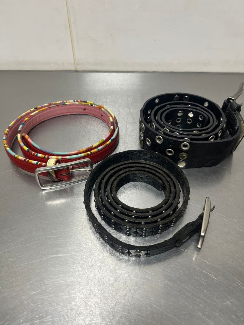 ポールスミスベルトスタッズ付きレザーベルト３本セット