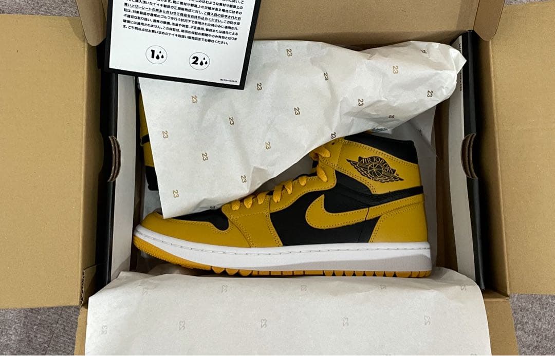 nikeエアジョーダン1ハイカットゴルフシューズ、イエロー/ブラック